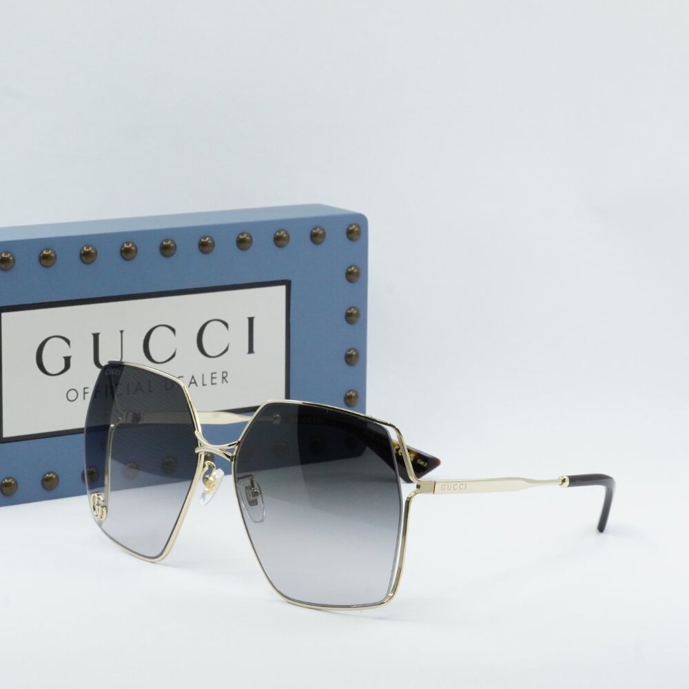 Gucci GG0817S 006 Geometric Sunglasses - Gold\Grey - Picture 7 of 10